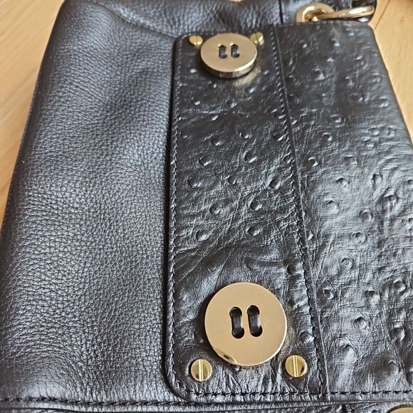 Milly Black Leather w/Ostrich Accent Bag chain link Strap, Goldtone Medium - Picture 10 of 10